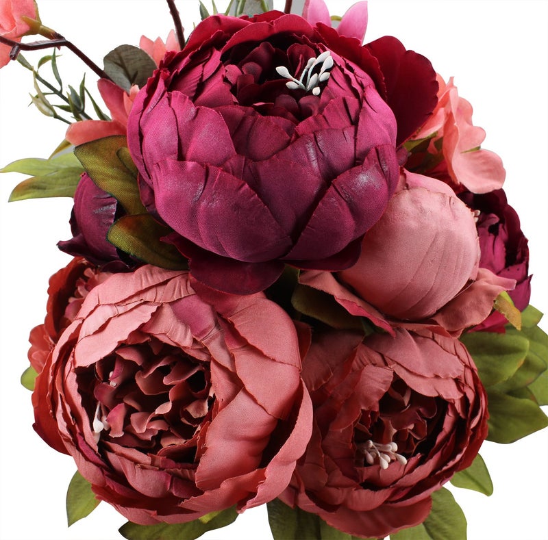 Duovlo Fake Flowers Vintage Artificial Peony Silk Flowers Wedding Home Decoration,Pack of 1 (New Red) - Image 1